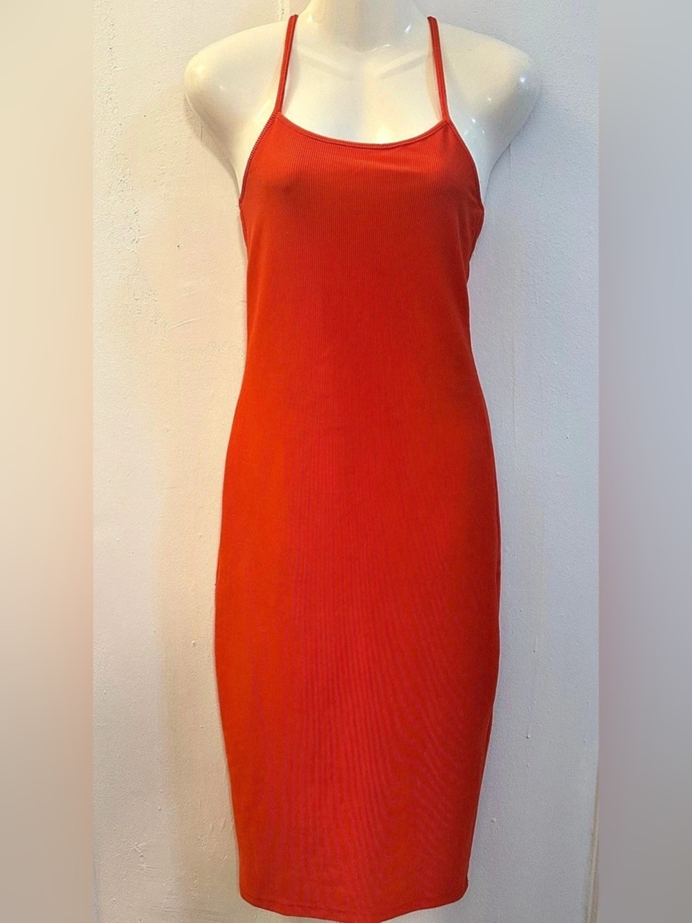 Fashion Nova Ribbed Midi Bodycon Dress in Red.
